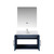 Lexora Geneva 30" Navy Blue Single Wall Mount Vanity Cabinet, White Carrara Marble Top, White Square Sink and 30" LED Mirror w/ Faucet