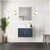 Lexora Geneva 30" Navy Blue Single Wall Mount Vanity Cabinet, White Carrara Marble Top, White Square Sink and 30" LED Mirror w/ Faucet