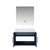 Lexora Geneva 30" Navy Blue Single Wall Mount Vanity Cabinet, White Carrara Marble Top, White Square Sink and 30" LED Mirror