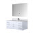 Lexora Geneva 48" Glossy White Single Wall Mount Vanity Cabinet, White Carrara Marble Top, White Square Sink and 48" LED Mirror w/ Faucet