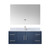 Lexora Geneva 48" Navy Blue Single Wall Mount Vanity Cabinet, White Carrara Marble Top, White Square Sink and 48" LED Mirror w/ Faucet