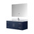 Lexora Geneva 48" Navy Blue Single Wall Mount Vanity Cabinet, White Carrara Marble Top, White Square Sink and 48" LED Mirror w/ Faucet