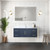 Lexora Geneva 48" Navy Blue Single Wall Mount Vanity Cabinet, White Carrara Marble Top, White Square Sink and 48" LED Mirror w/ Faucet
