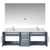 Lexora Geneva 60" Dark Grey Double Wall Mount Vanity Cabinet, White Carrara Marble Top, White Square Sinks and 60" LED Mirror w/ Faucets