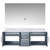 Lexora Geneva 60" Dark Grey Double Wall Mount Vanity Cabinet, White Carrara Marble Top, White Square Sinks and 60" LED Mirror