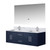 Lexora Geneva 60" Navy Blue Double Wall Mount Vanity Cabinet, White Carrara Marble Top, White Square Sinks and 60" LED Mirror w/ Faucets