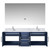 Lexora Geneva 60" Navy Blue Double Wall Mount Vanity Cabinet, White Carrara Marble Top, White Square Sinks and 60" LED Mirror w/ Faucets