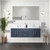 Lexora Geneva 60" Navy Blue Double Wall Mount Vanity Cabinet, White Carrara Marble Top, White Square Sinks and 60" LED Mirror w/ Faucets