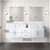 Lexora Geneva 72" Glossy White Double Wall Mount Vanity Cabinet, White Carrara Marble Top, White Square Sinks and 30" LED Mirrors w/ Faucets