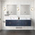 Lexora Geneva 72" Navy Blue Double Wall Mount Vanity Cabinet, White Carrara Marble Top, White Square Sinks and 30" LED Mirrors w/ Faucets