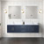 Lexora Geneva 72" Navy Blue Double Wall Mount Vanity Cabinet, White Carrara Marble Top, White Square Sinks and 30" LED Mirrors