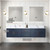 Lexora Geneva 80" Navy Blue Double Wall Mount Vanity Cabinet, White Carrara Marble Top, White Square Sinks and 30" LED Mirrors w/ Faucets