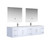 Lexora Geneva 84" Glossy White Double Wall Mount Vanity, White Carrara Marble Top, White Square Sinks and 36" LED Mirrors w/ Faucets