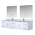Lexora Geneva 84" Glossy White Double Wall Mount Vanity Cabinet, White Carrara Marble Top, White Square Sinks and 36" LED Mirrors w/ Faucets