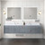 Lexora Geneva 84" Dark Grey Double Wall Mount Vanity Cabinet, White Carrara Marble Top, White Square Sinks and 36" LED Mirrors w/ Faucets