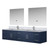 Lexora Geneva 84" Navy Blue Double Wall Mount Vanity Cabinet, White Carrara Marble Top, White Square Sinks and 36" LED Mirrors w/ Faucets