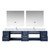 Lexora Geneva 84" Navy Blue Double Wall Mount Vanity Cabinet, White Carrara Marble Top, White Square Sinks and 36" LED Mirrors w/ Faucets