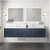 Lexora Geneva 84" Navy Blue Double Wall Mount Vanity Cabinet, White Carrara Marble Top, White Square Sinks and 36" LED Mirrors w/ Faucets
