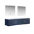 Lexora Geneva 84" Navy Blue Double Wall Mount Vanity, White Carrara Marble Top, White Square Sinks and 36" LED Mirrors