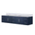 Lexora Geneva 84" Navy Blue Double Wall Mount Vanity Cabinet, White Carrara Marble Top, White Square Sinks and no Mirror