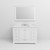 Lexora Dukes 48" White Single Vanity Cabinet, White Carrara Marble Top, White Square Sink and 46" Mirror w/ Faucet