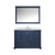 Lexora Dukes 48" Navy Blue Single Vanity Cabinet, White Carrara Marble Top, White Square Sink and 46" Mirror w/ Faucet