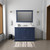 Lexora Dukes 48" Navy Blue Single Vanity Cabinet, White Carrara Marble Top, White Square Sink and 46" Mirror w/ Faucet
