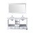 Lexora Dukes 60" White Double Vanity, White Carrara Marble Top, White Square Sinks and 58" Mirror w/ Faucets