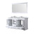 Lexora Dukes 60" White Double Vanity Cabinet, White Carrara Marble Top, White Square Sinks and 58" Mirror w/ Faucets