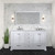 Lexora Dukes 60" White Double Vanity Cabinet, White Carrara Marble Top, White Square Sinks and 58" Mirror w/ Faucets