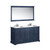 Lexora Dukes 60" Navy Blue Double Vanity, White Carrara Marble Top, White Square Sinks and 58" Mirror w/ Faucets