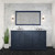 Lexora Dukes 60" Navy Blue Double Vanity Cabinet, White Carrara Marble Top, White Square Sinks and 58" Mirror w/ Faucets