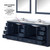 Lexora Dukes 84" Navy Blue Double Vanity Cabinet, White Carrara Marble Top, White Square Sinks and 34" Mirrors