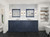 Lexora Dukes 84" Navy Blue Double Vanity Cabinet, White Carrara Marble Top, White Square Sinks and 34" Mirrors