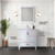 Lexora Jacques 30" White Single Vanity Cabinet, White Carrara Marble Top, White Square Sink and 28" Mirror w/ Faucet
