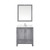 Lexora Jacques 30" Distressed Grey Single Vanity Cabinet, White Carrara Marble Top, White Square Sink and 28" Mirror w/ Faucet