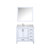Lexora Jacques 36" White Single Vanity Cabinet, White Carrara Marble Top, White Square Sink and 34" Mirror w/ Faucet - Left Version