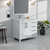 Lexora Jacques 36" White Single Vanity Cabinet, White Carrara Marble Top, White Square Sink and 34" Mirror w/ Faucet - Left Version