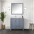 Lexora Jacques 36" Dark Grey Single Vanity Cabinet, White Carrara Marble Top, White Square Sink and 34" Mirror w/ Faucet - Left Version