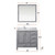 Lexora Jacques 36" Distressed Grey Single Vanity Cabinet, White Carrara Marble Top, White Square Sink and 34" Mirror w/ Faucet - Left Version