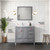 Lexora Jacques 36" Distressed Grey Single Vanity Cabinet, White Carrara Marble Top, White Square Sink and 34" Mirror w/ Faucet - Left Version