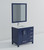 Lexora Jacques 36" Navy Blue Single Vanity Cabinet, White Carrara Marble Top, White Square Sink and 34" Mirror w/ Faucet - Left Version