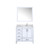 Lexora Jacques 36" White Single Vanity Cabinet, White Carrara Marble Top, White Square Sink and 34" Mirror w/ Faucet - Right Version