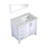 Lexora Jacques 36" White Single Vanity, White Carrara Marble Top, White Square Sink and 34" Mirror - Right Version