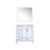 Lexora Jacques 36" White Single Vanity Cabinet, White Carrara Marble Top, White Square Sink and 34" Mirror - Right Version