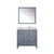 Lexora Jacques 36" Dark Grey Single Vanity Cabinet, White Carrara Marble Top, White Square Sink and 34" Mirror w/ Faucet - Right Version