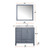 Lexora Jacques 36" Dark Grey Single Vanity Cabinet, White Carrara Marble Top, White Square Sink and 34" Mirror w/ Faucet - Right Version