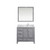 Lexora Jacques 36" Distressed Grey Single Vanity Cabinet, White Carrara Marble Top, White Square Sink and 34" Mirror w/ Faucet - Right Version