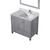 Lexora Jacques 36" Distressed Grey Single Vanity Cabinet, White Carrara Marble Top, White Square Sink and 34" Mirror w/ Faucet - Right Version