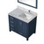Lexora Jacques 36" Navy Blue Single Vanity Cabinet, White Carrara Marble Top, White Square Sink and 34" Mirror w/ Faucet - Right Version